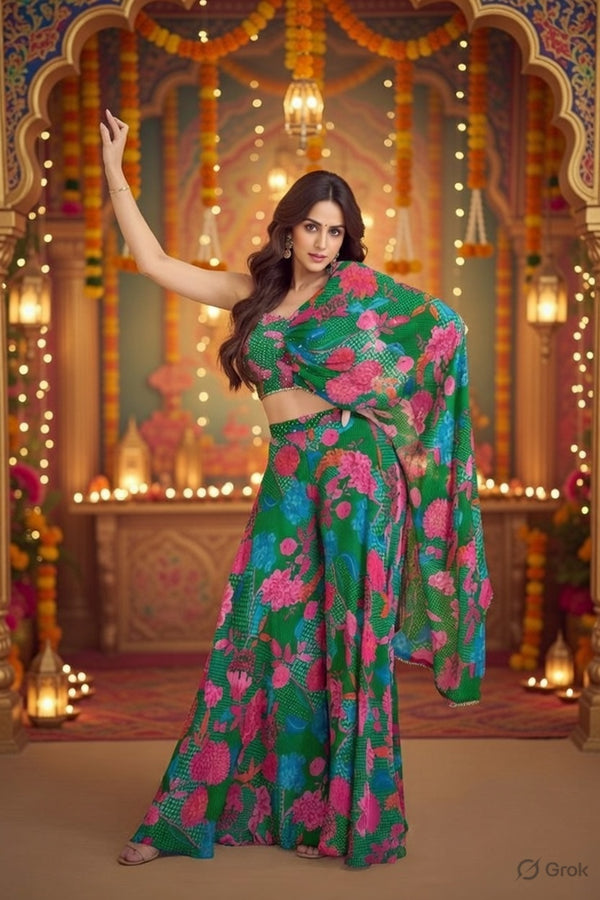 Green Digital Print Indowestern Wedding Collection Free Size Upto 42