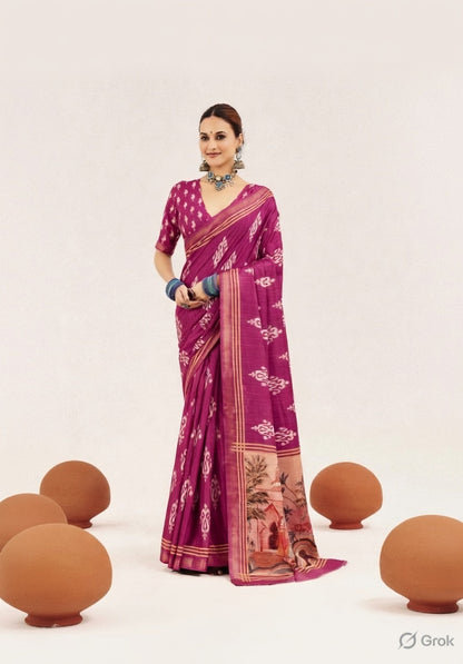 Pink Color Cotton Silk Fabric Designer Digital Printed Saree