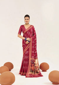 Magenta Color Cotton Silk Fabric Designer Digital Printed Saree