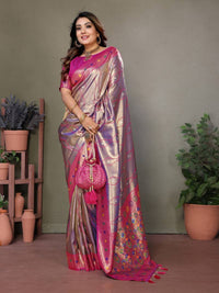 Lavender Pure Banarasi Tissue Silk With Leheriya Weaving Saree With Blouse