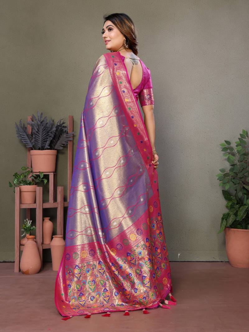 Lavender Pure Banarasi Tissue Silk With Leheriya Weaving Saree With Blouse