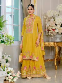 Luxury Wedding Yellow Embroidered Kurta Palazzo Set