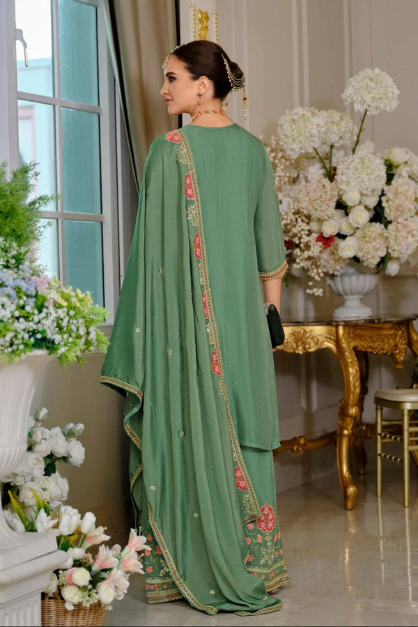 Luxury Wedding Seagreen Embroidered Kurta Palazzo Set