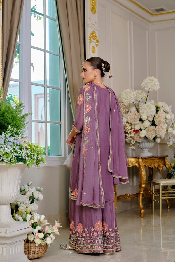Luxury Wedding Lavender Embroidered Kurta Palazzo Set