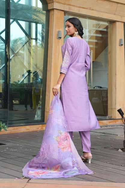 Purple Color Beautiful Cotton Silk Fabric Ceremonial Salwar Suit
