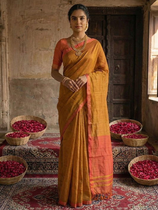 Brown Color Stylish Cotton Woven Designer Partywear Saree