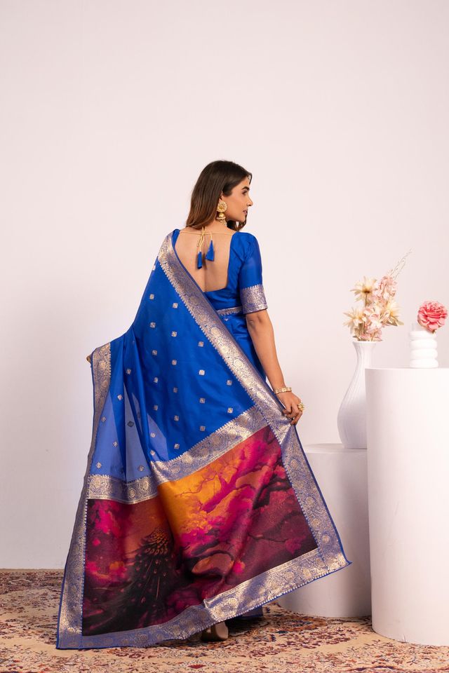 Royal Blue Color Banarasi Silk Saree For Festive Ethnic Saree