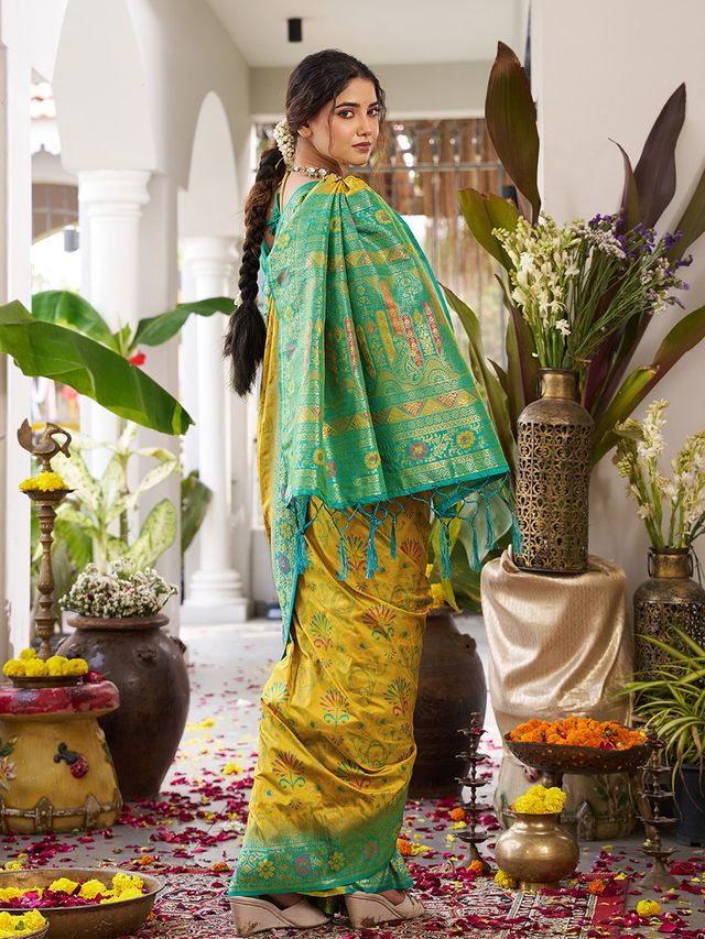Mustard Color Beautiful Girlie Woven Designer Partywear Saree