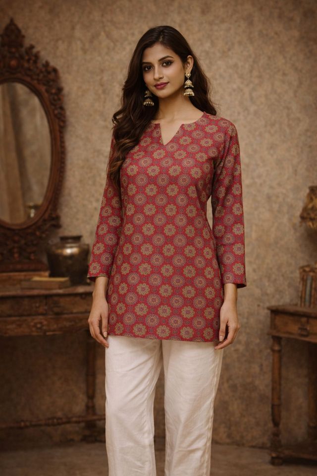 Maroon Color Muslin Fabric Formal Looks Kurta For Girls