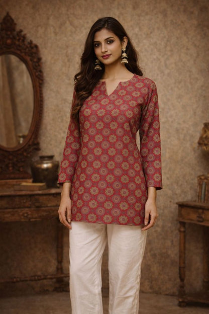 Maroon Color Muslin Fabric Formal Looks Kurta For Girls