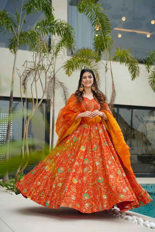 Festive gown collection with dupatta Orange