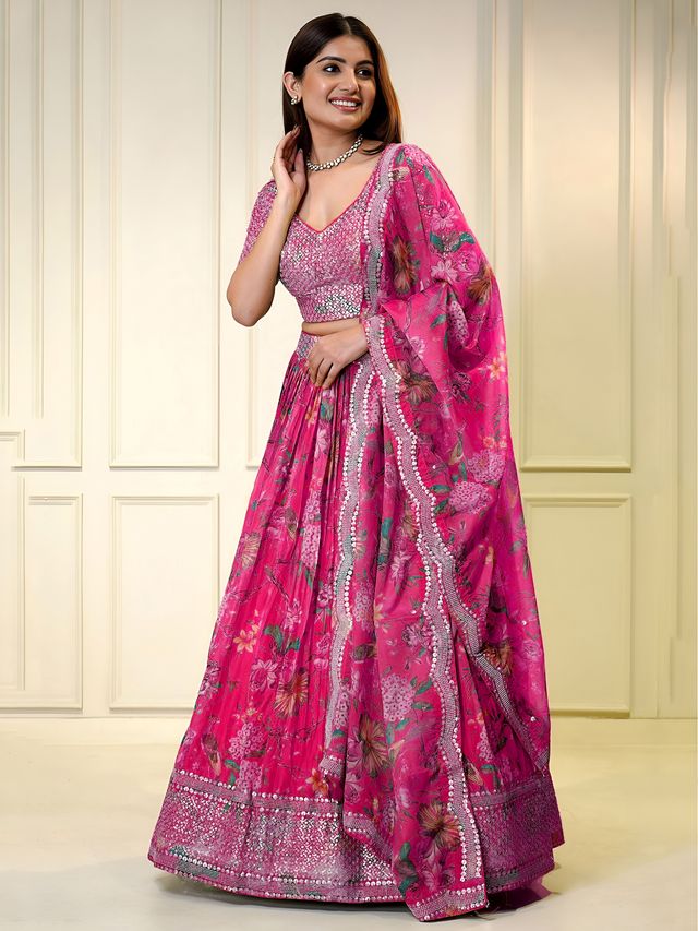 Pink Color Organza Fabric Designer Bollywood Looks Lehenga Choli
