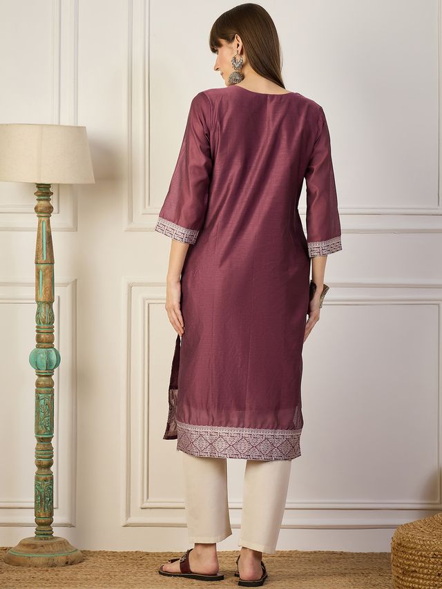 Lavender Color Cotton Silk Fabric Woven Designer Ethnic Formal Kurta