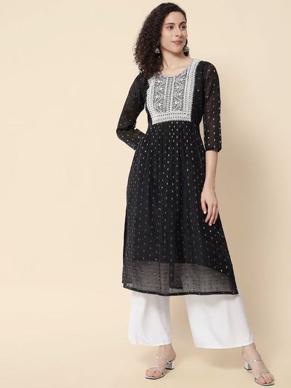 Black Color Chanderi Modal Fabric With Beautiful Embroidered Work Fancy Looks