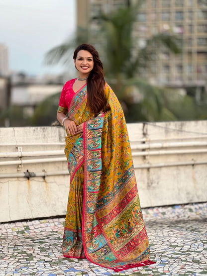Mustard Color Elegant Viscose Silk Fabric Rich Sophisticated Saree