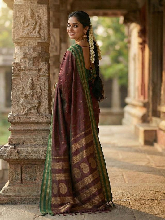 Maroon Color Soft Silk Fabric Woven Jari Designer Ethnic Party Looks Saree