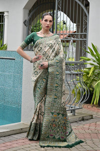 Green Color Beautiful Woven Designer Partywear Saree