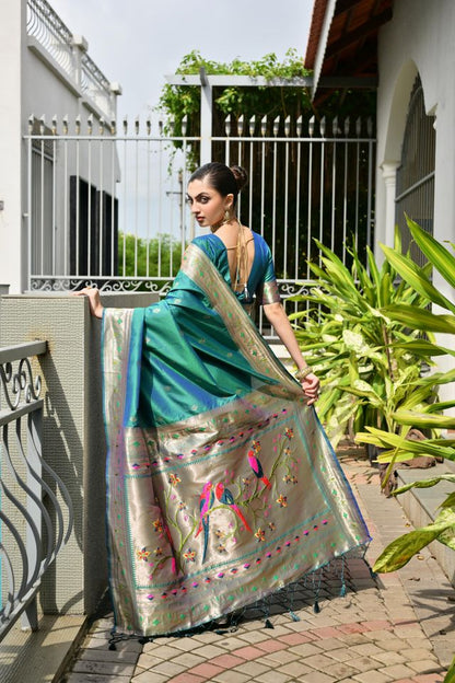 Rama Color Banarasi Silk Fabric Designer Partywear Saree