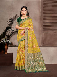 Mustard Color Cotton Silk Fabric Woven Meenakari Designer Partywear Saree