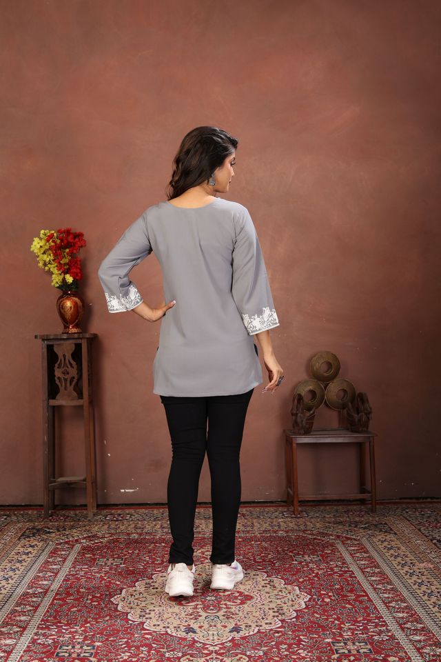 Grey Color Rinkal Cotton Fabric Formal Looking Casual Short Kurta