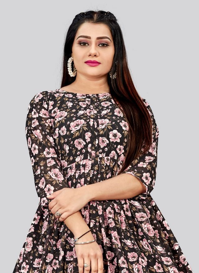 Black Color Georgette Fabric Readymade Kurti For Ethnic Festive Looks