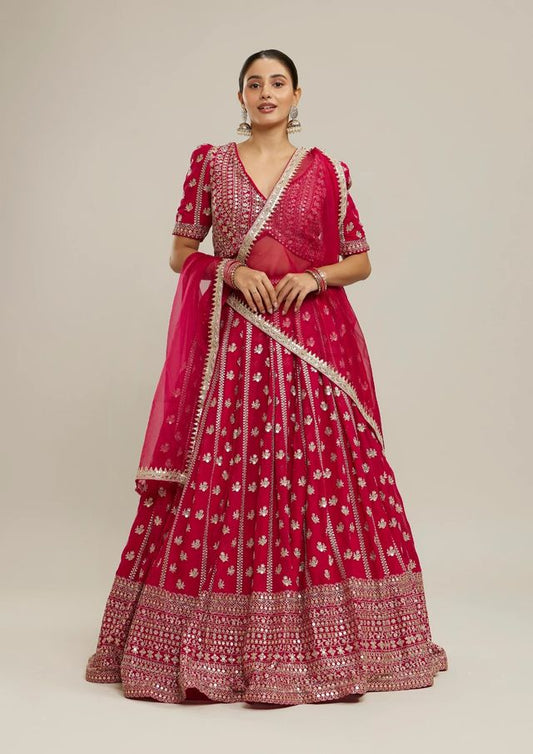 Leheriya Style Lehenga Choli with Embroidered Dupatta HKV-003650-PINK