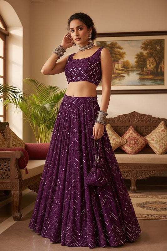 Party Wear Lehenga Choli with Embroidery HKV-003230 WINE