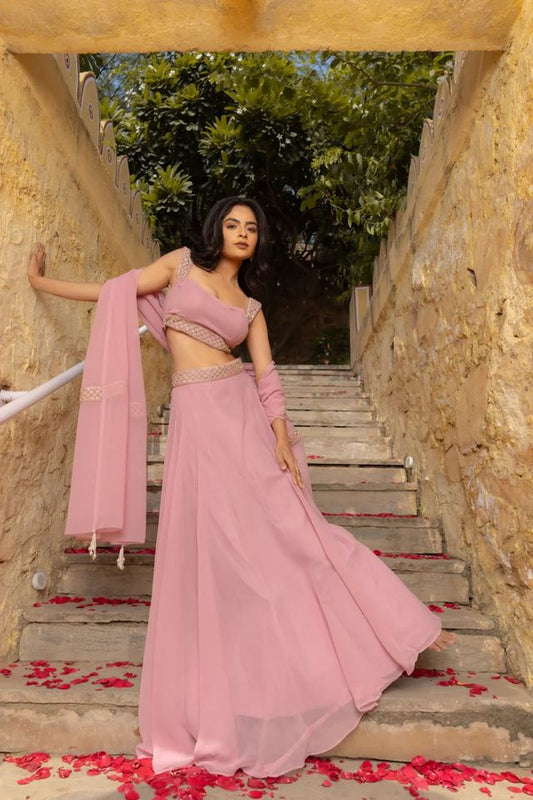 Leheriya Style Lehenga Choli with Embroidered Dupatta EL-703-PINK