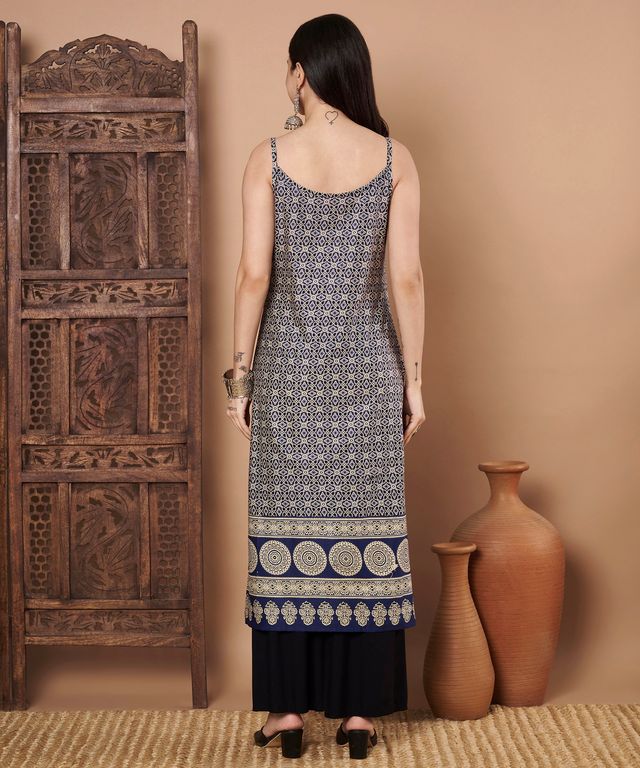 Blue Color Cotton Fabric Designer Printed Stylish Formal Kurta (D)