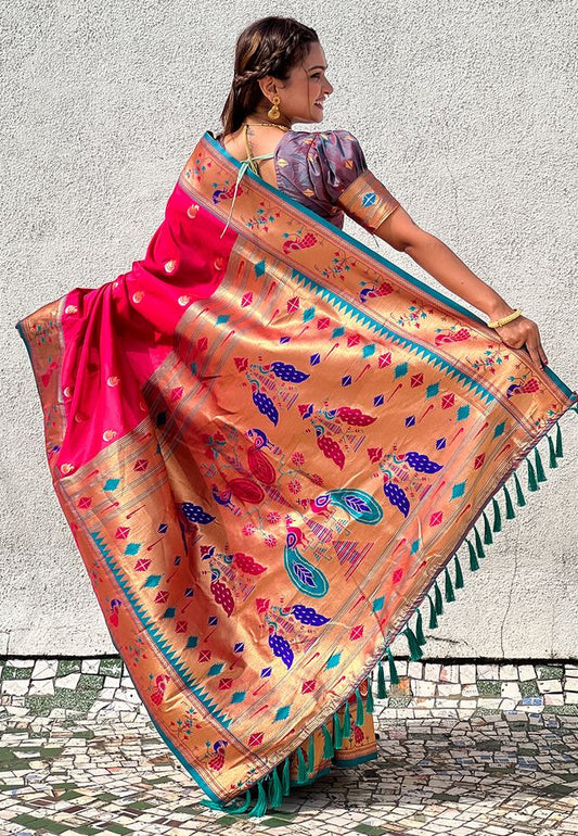Pink Color Soft Silk Fabric Woven Meenakari Designer Ethnic Partywear Saree