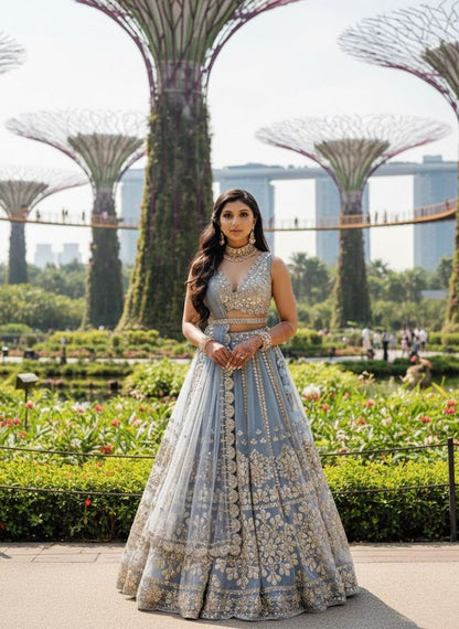 Turquoise Designer Lehenga with Dupatta – Indian Ethnic Wear HKV003430 GRAY