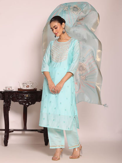 Sea Green Color Beautful Poly Silk Fabric Stylish Partywear Attire For Girls