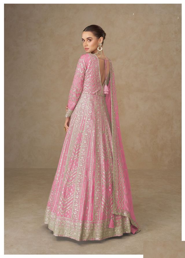 Light Pink Chinon Silk Gowns Full Size Free size Upto 42