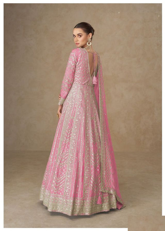 Light Pink Chinon Silk Gowns Full Size Free size Upto 42