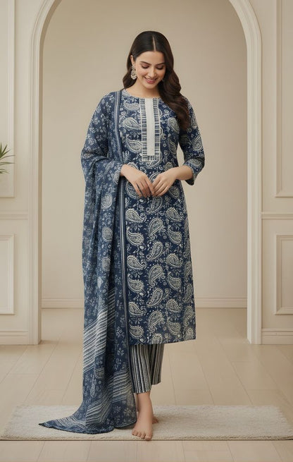 Teal Color Cotton Fabric Stylish And Trendy Kurta Set For Ethnic Girls