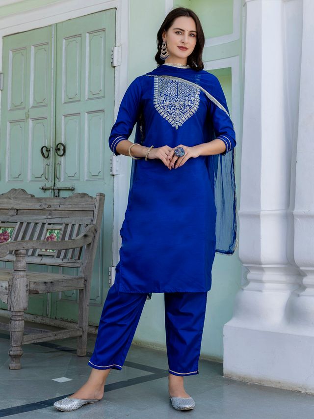 Royal Blue Color Silk Blended Ethnic Partywear Ceremonial Suit