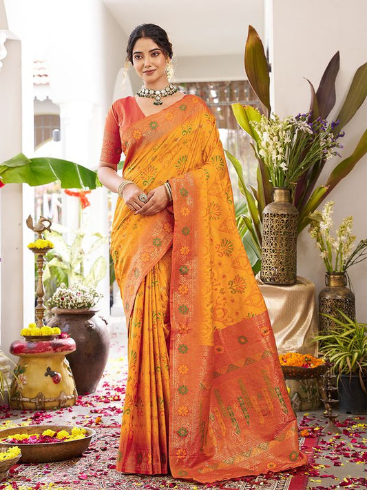 Yellow Color Beautiful Girlie Woven Designer Partywear Saree
