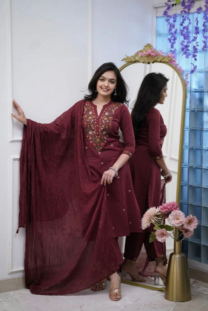 Maroon Color Beautiful Partywear Kurta Set With Dupatta For Stylish Looks