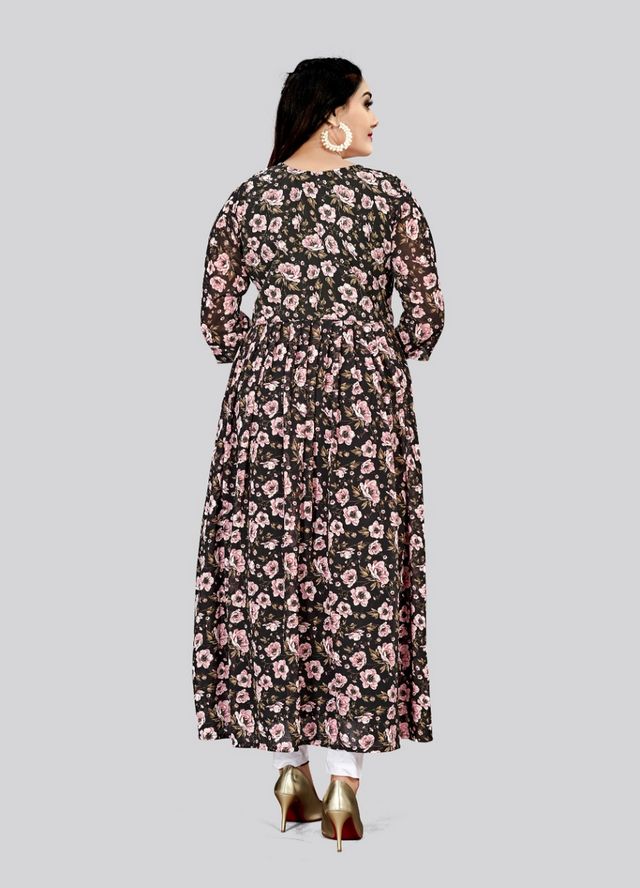 Black Color Georgette Fabric Readymade Kurti For Ethnic Festive Looks