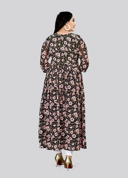 Black Color Georgette Fabric Readymade Kurti For Ethnic Festive Looks