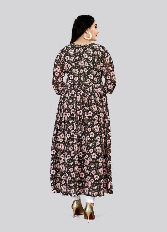 Black Color Georgette Fabric Readymade Kurti For Ethnic Festive Looks