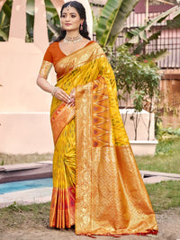 Yellow Color Pochampalli Silk Fabric Woven designer Ethnic Partywear Saree