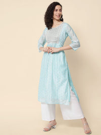 Sky Blue Color Chanderi Modal Fabric With Beautiful Embroidered Work Fancy Looks