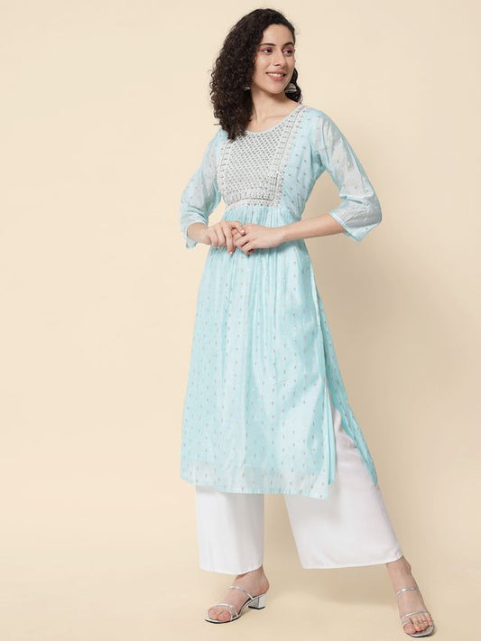 Sky Blue Color Chanderi Modal Fabric With Beautiful Embroidered Work Fancy Looks