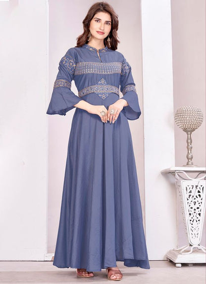 Grey Color Beautiful Embroidered Ceremonial Gown For Classy Looks