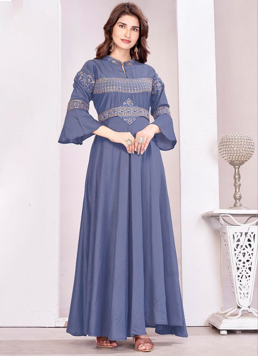 Grey Color Beautiful Embroidered Ceremonial Gown For Classy Looks