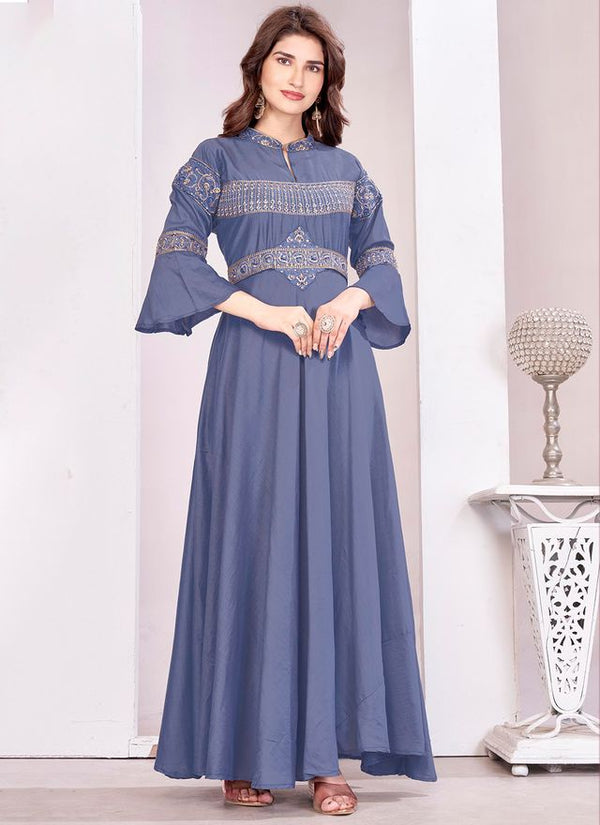 Grey Color Beautiful Embroidered Ceremonial Gown For Classy Looks