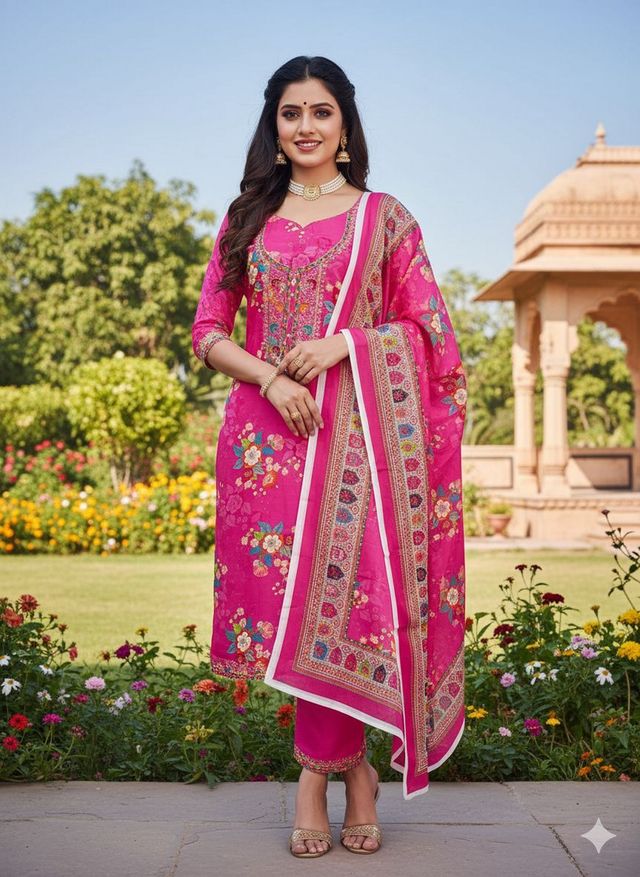 Pink Color Beautiful Chinon Fabric Ethnic Salwar Kameez