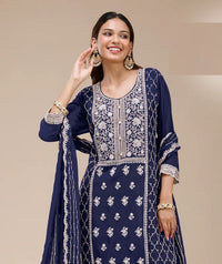 Blue Color Georgette Fabric Designer Embroidered Palazzo Suit For Girls