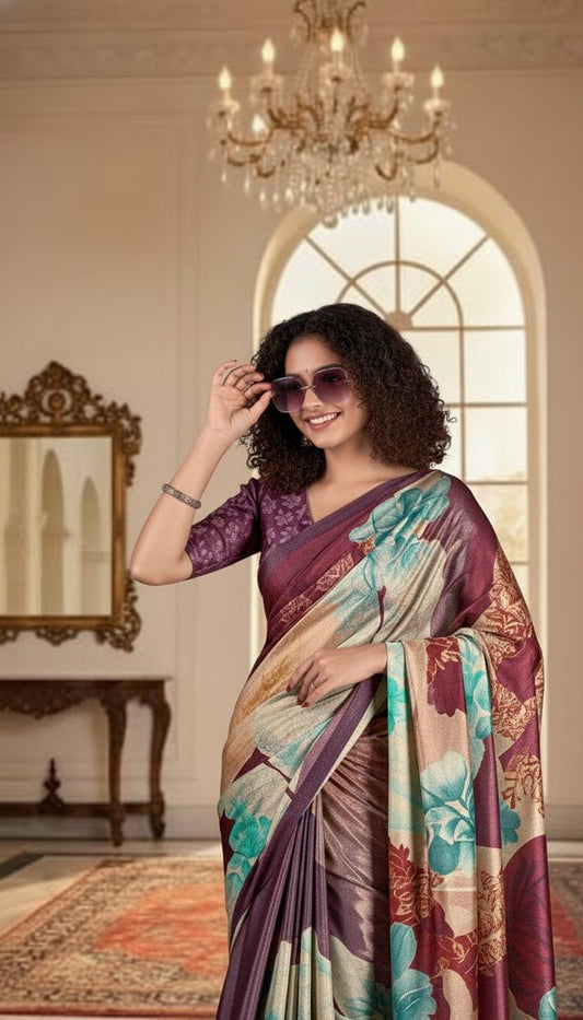 Multy Color Deisgner Printed Crepe Silk Saree for Ceremonial Presence